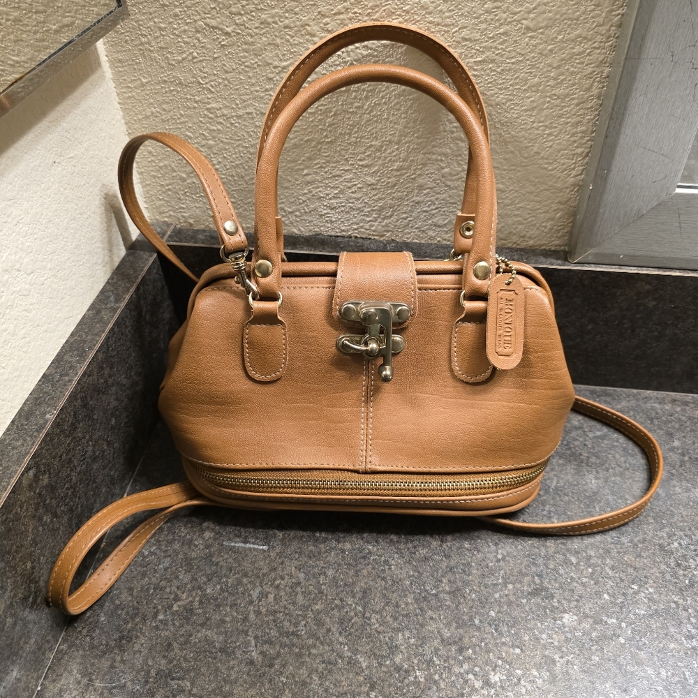 Vintage Monique Brown Faux Leather Doctor Bag Toggle Clasp Y2K